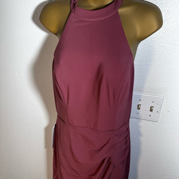 Azazie Galicia Mermaid High Neck Pleated Stretch Chiffon Leg Slit Dress NWT 10 - Picture 7 of 16